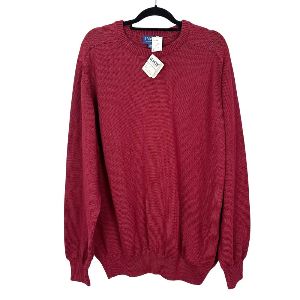 Vintage LA MODE Sportswear Combed Cotton Red Knit Crewneck Sweater XXXL NWT